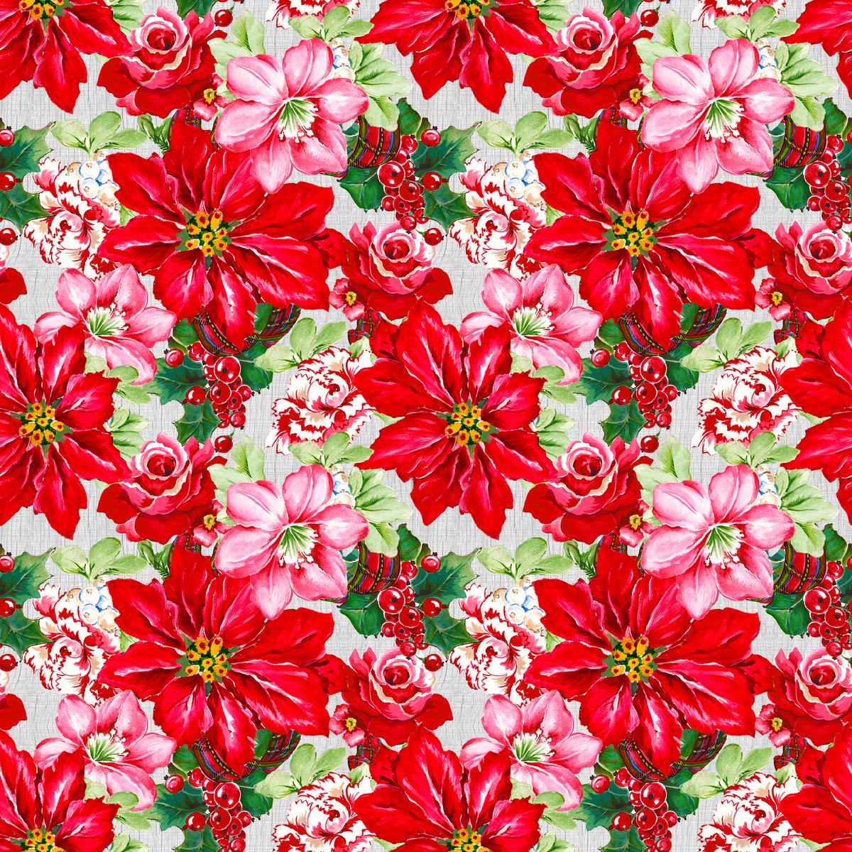 Packed Poinsettias on Red Fabric