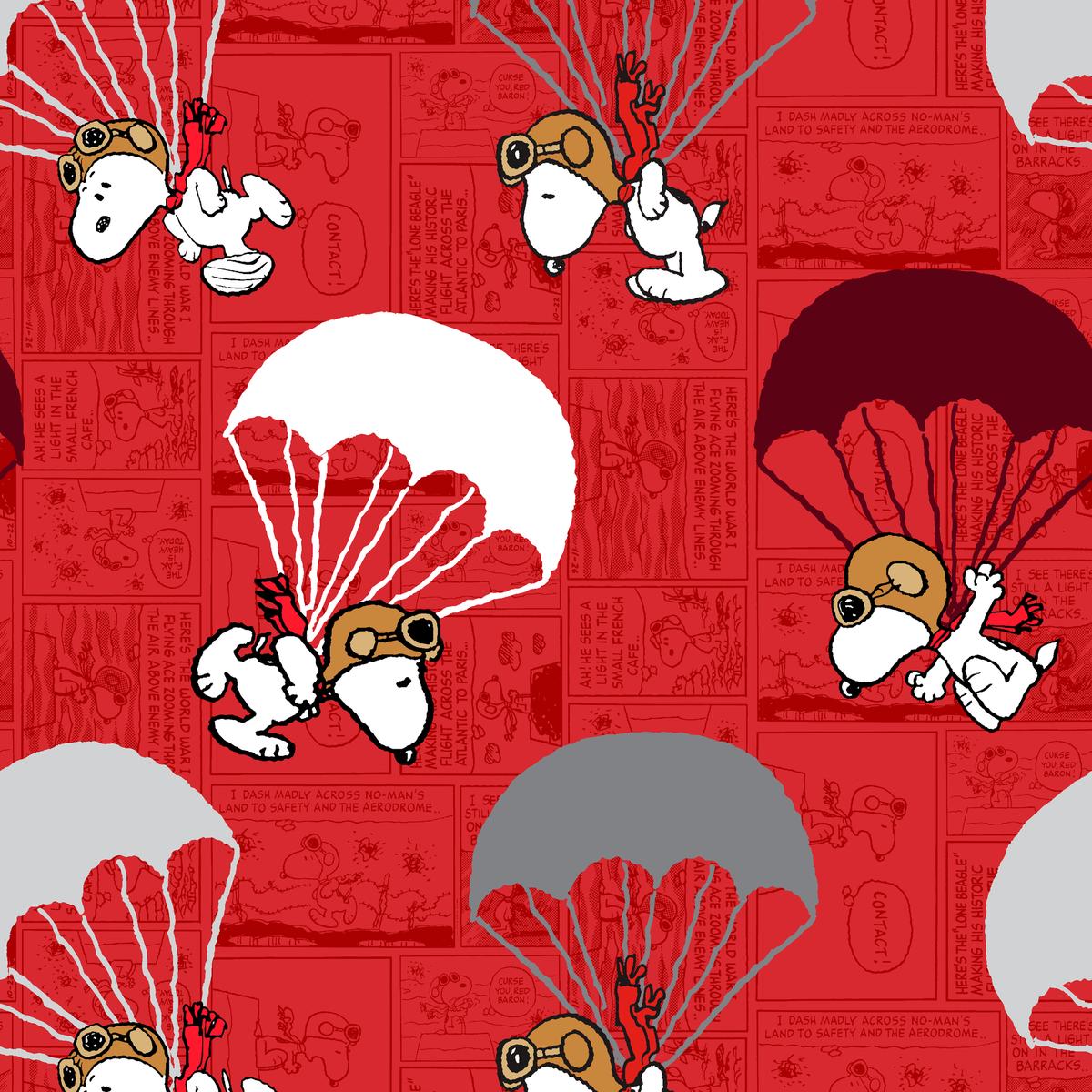 Peanuts Snoopy Parachute Red Comic Fabric