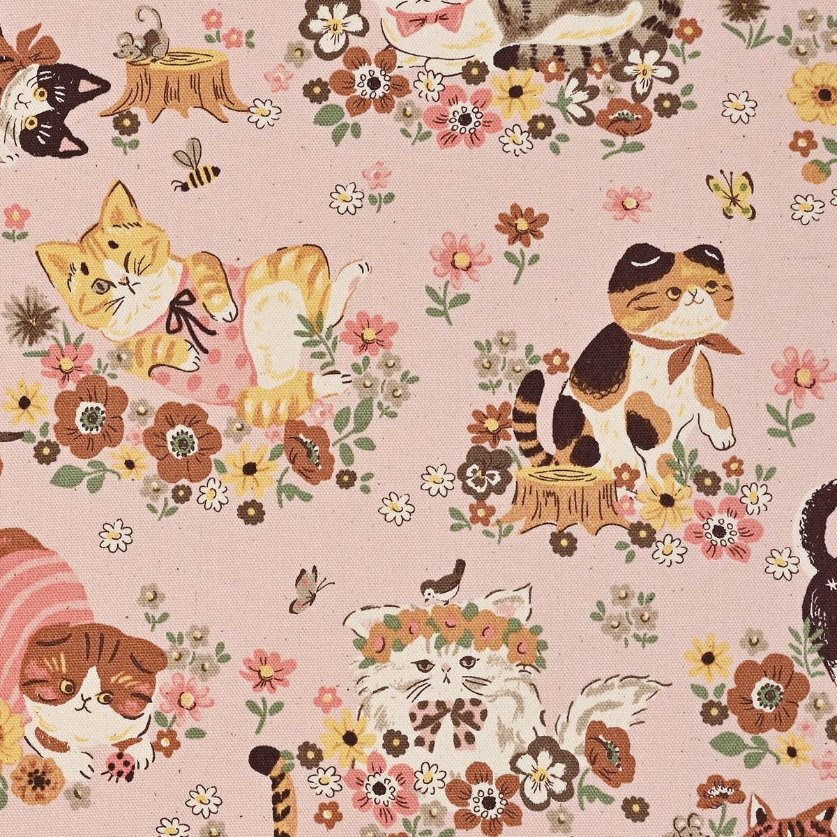 Powerful Animal Cats Flower Garden Cotton Oxford - Pink YGA-81050-1