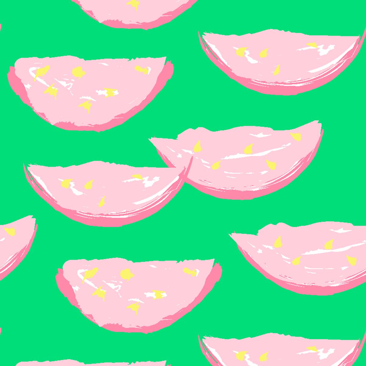 Watermelon Slices on Kelly Green & Pink Fabric