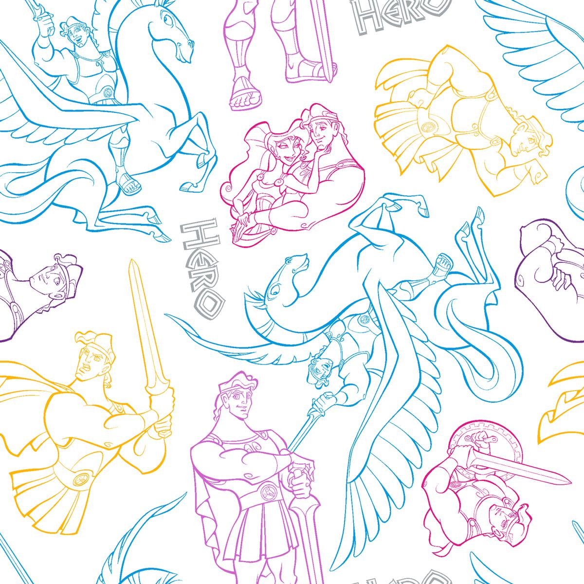 Disney Hercules Mythical Line Art Character Fabric
