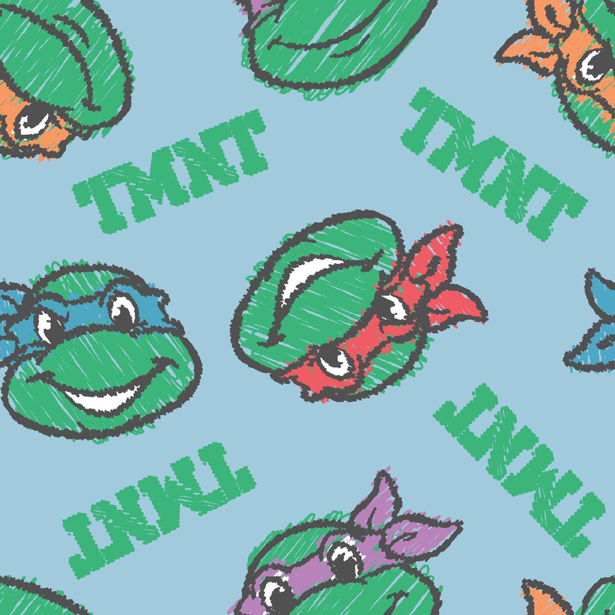 Nickelodeon TMNT Blue-Gray Faces Fabric