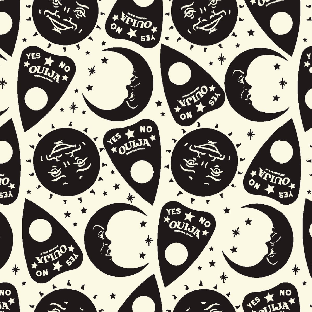Ouija Mystical Planchette & Moon on Ivory Fabric