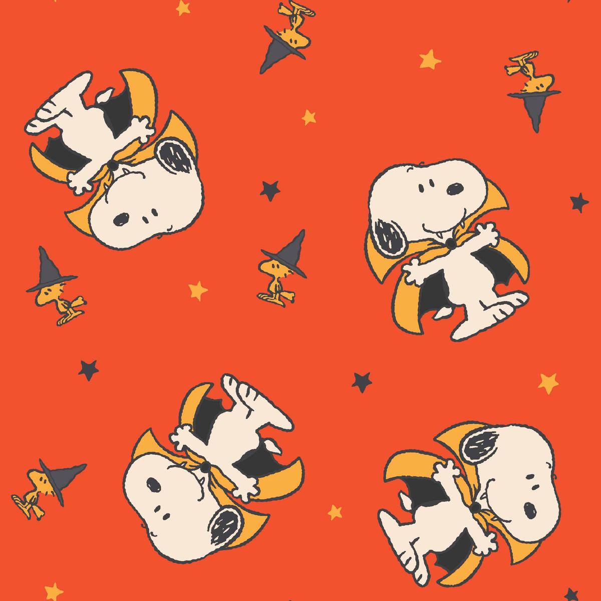 Peanuts Halloween Snoopy & Woodstock Costumes on Red Fabric