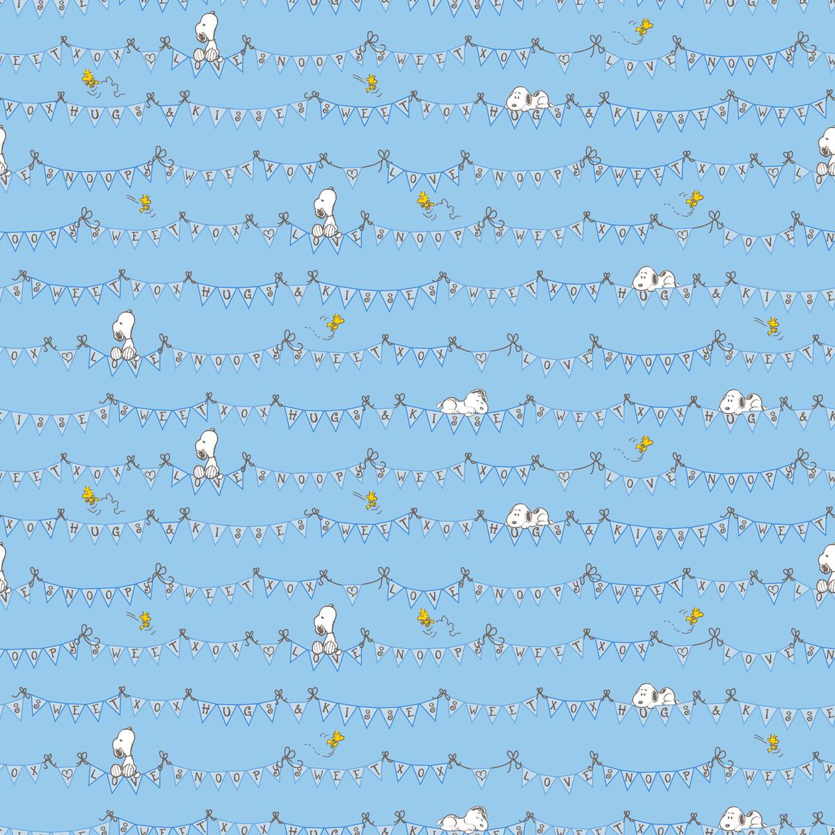 Peanuts Snoopy and Woodstock Banner on Blue Fabric