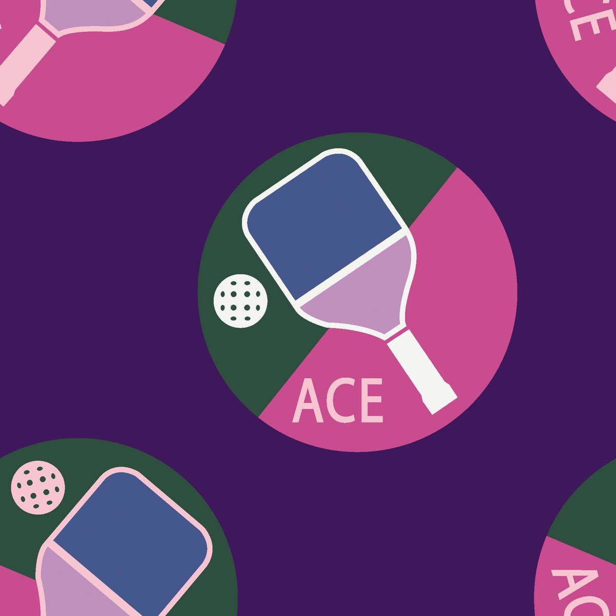Pickleball Medallions on Purple & Pink Fabric