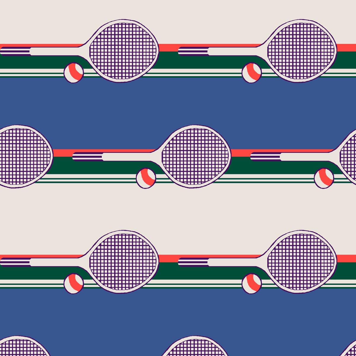 Retro Tennis Racquet Stripe in Blue Fabric