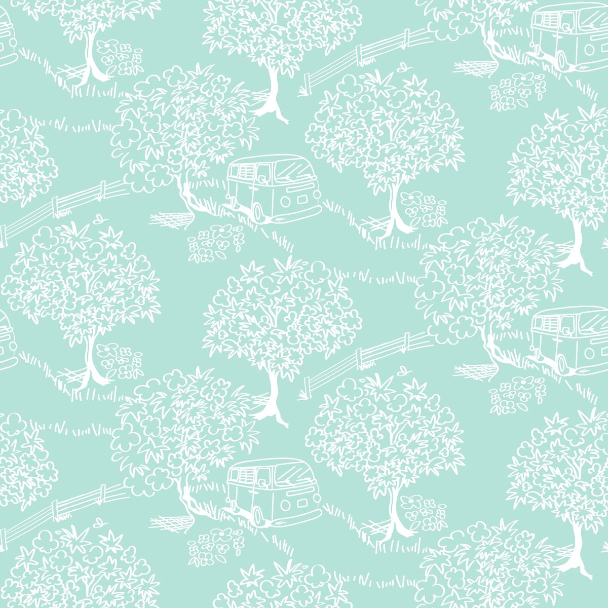 Scenic Trees on Aqua Fabric
