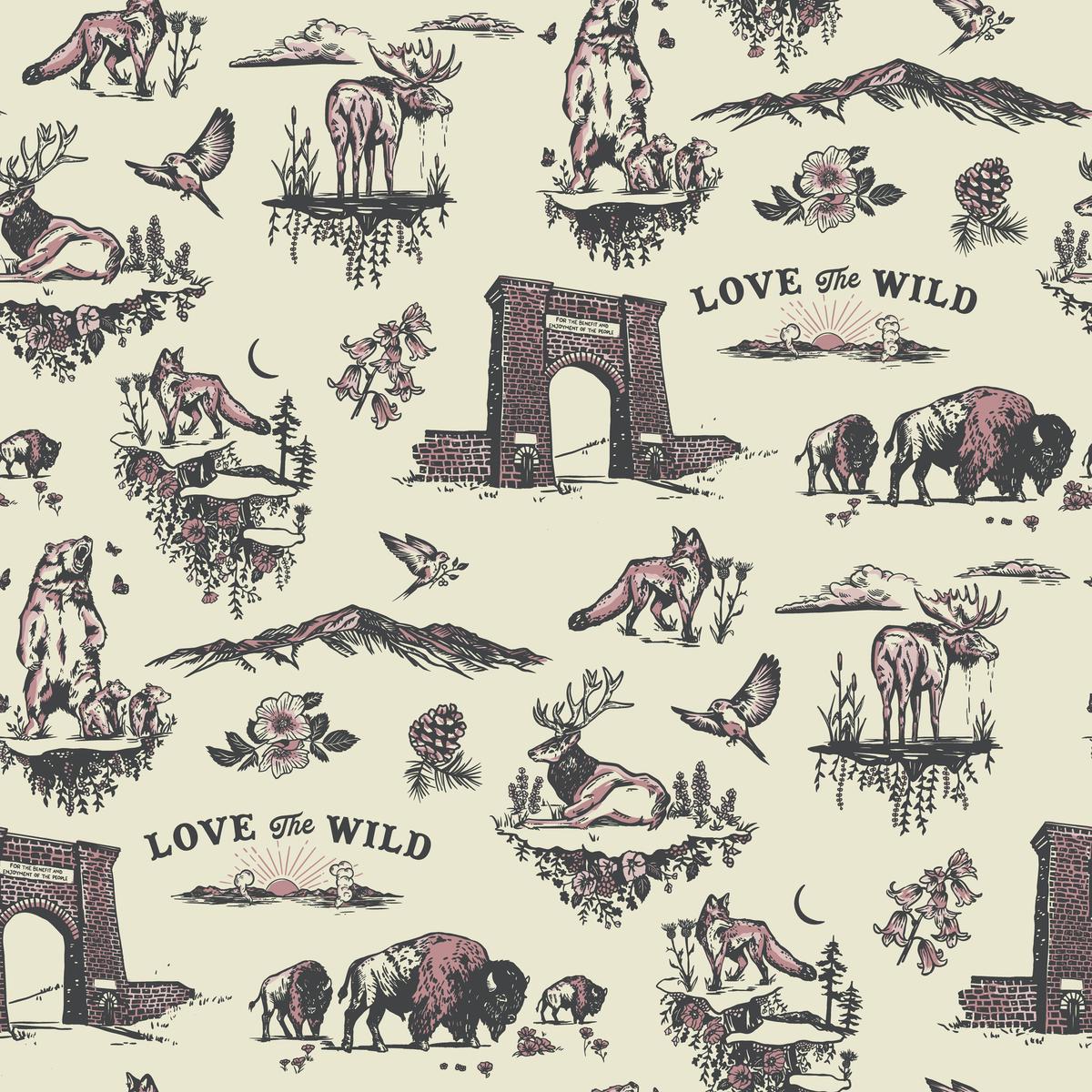 Whiskey Ginger Yellowstone Wildlife Cream Fabric