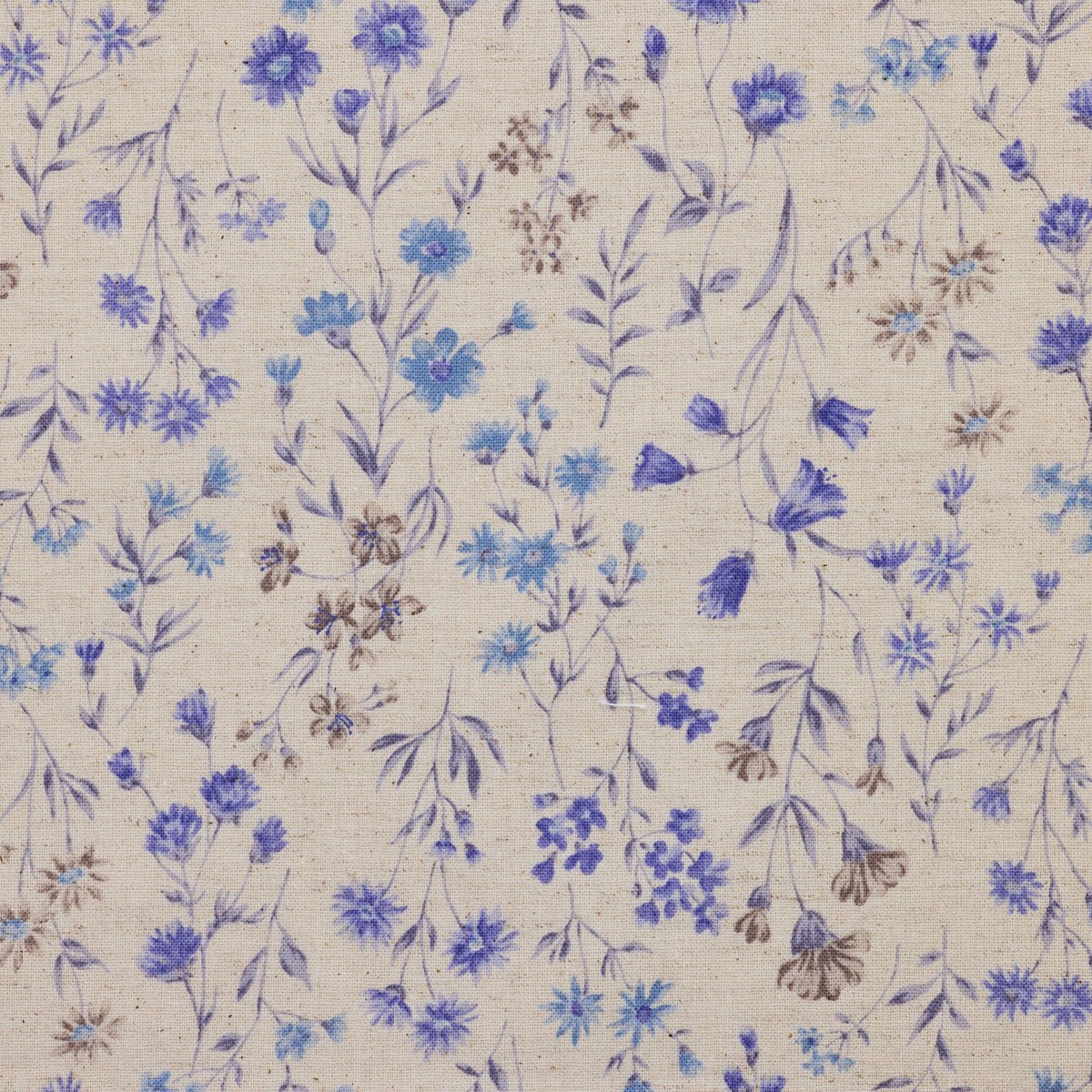 Antique Flowers Cotton Linen Sheeting - Ecru x Blue YPA-69040-1