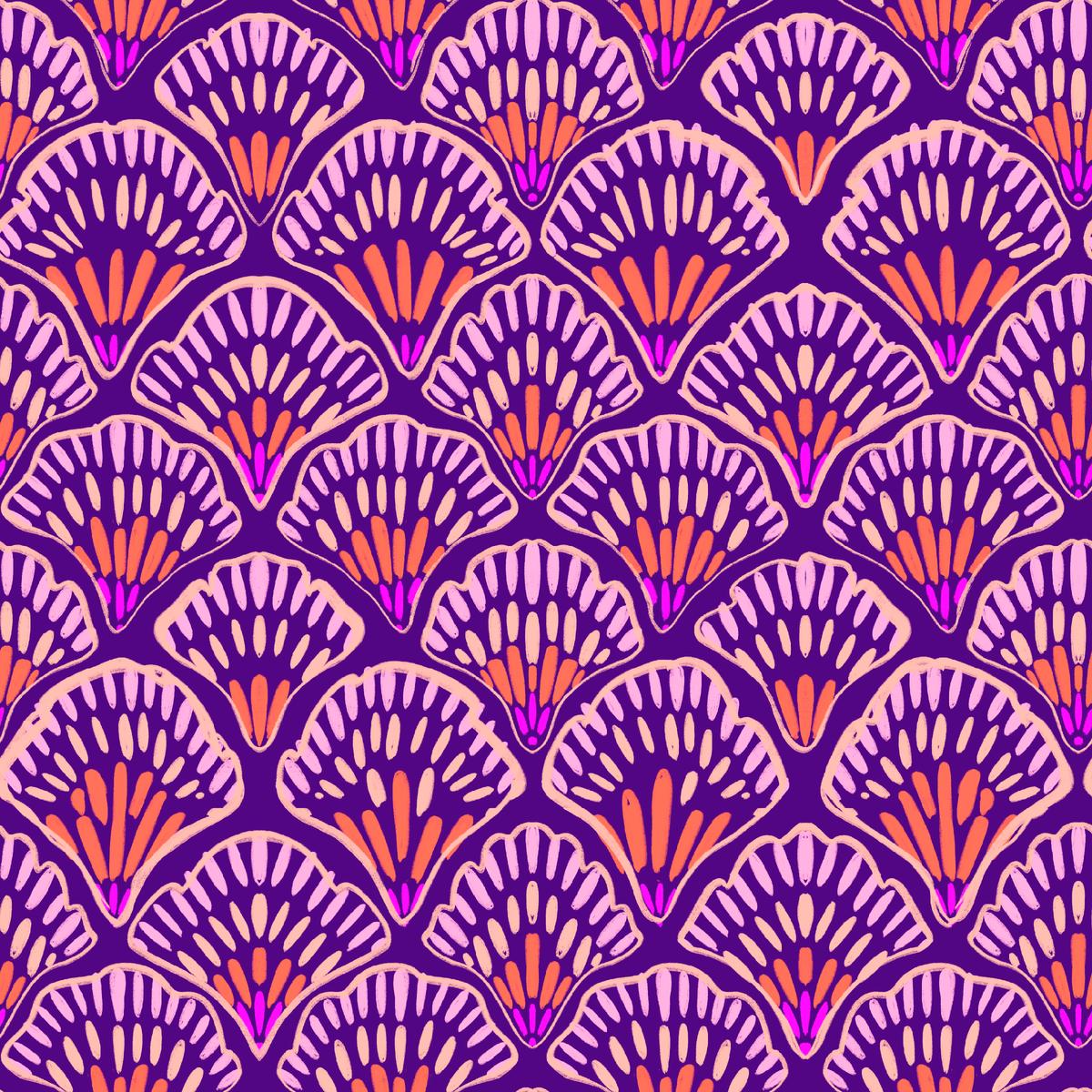 EttaVee Coastal Cutie Purple & Coral Shells Fabric