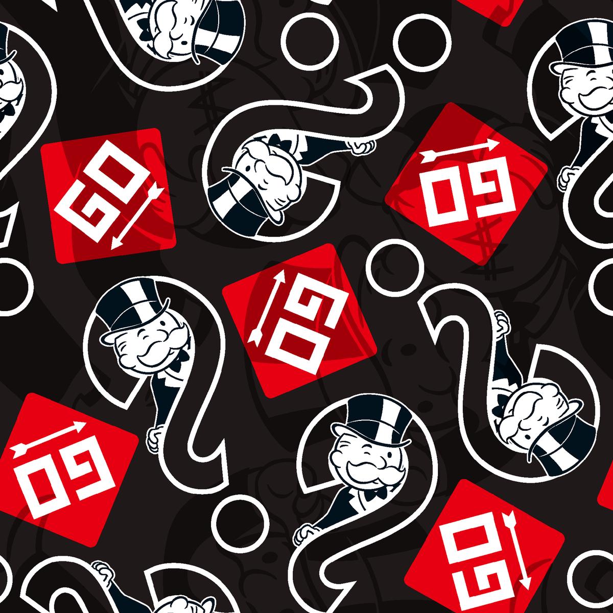 Hasbro Monopoly Icons on Black Fabric