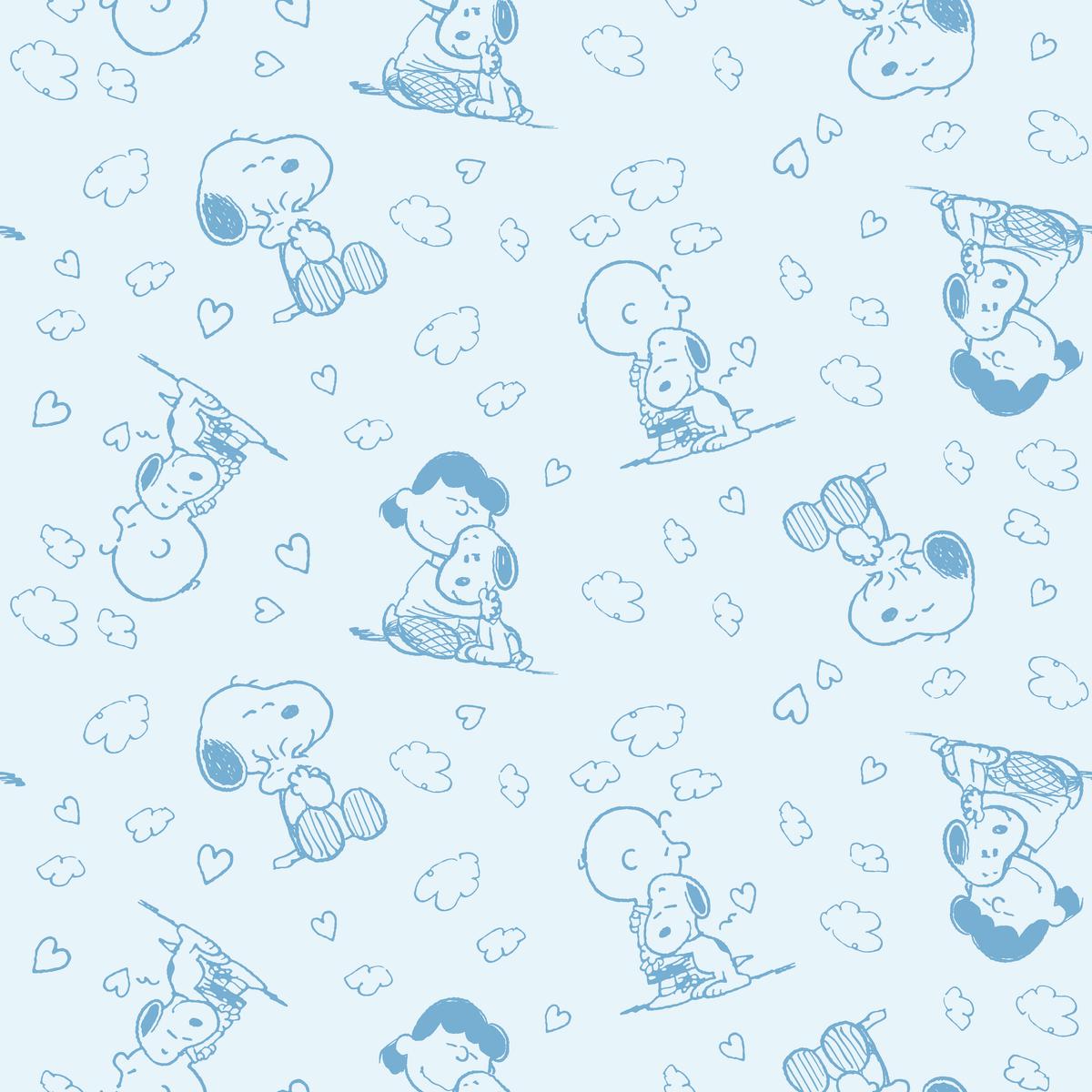 Peanuts Hugs on Blue Fabric