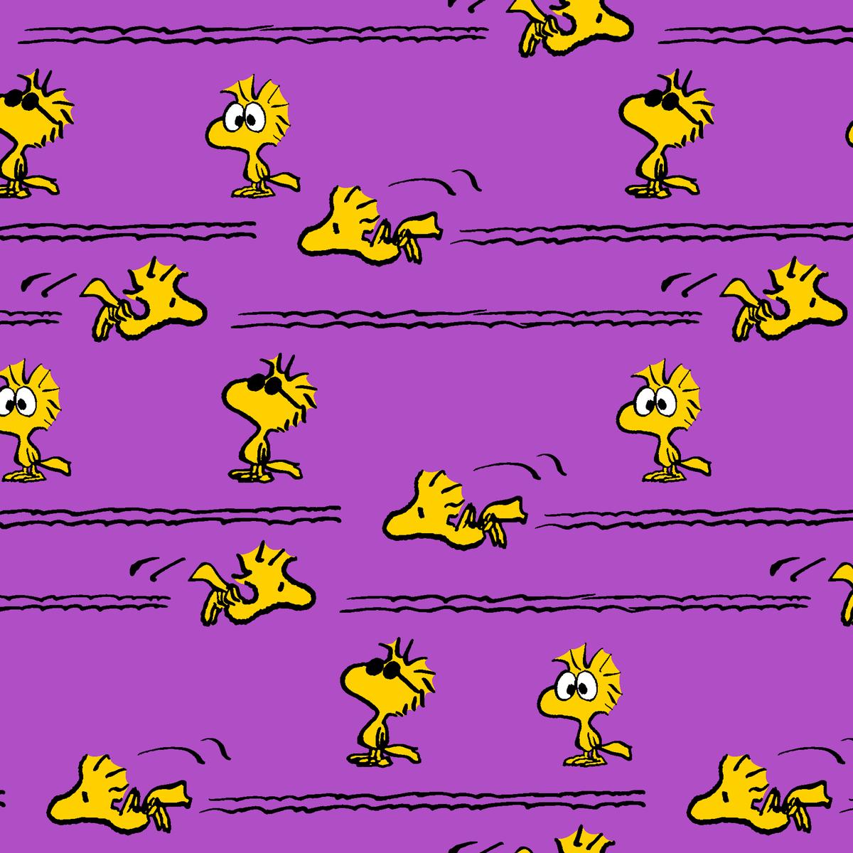 Peanuts Woodstock Playful on Purple Fabric