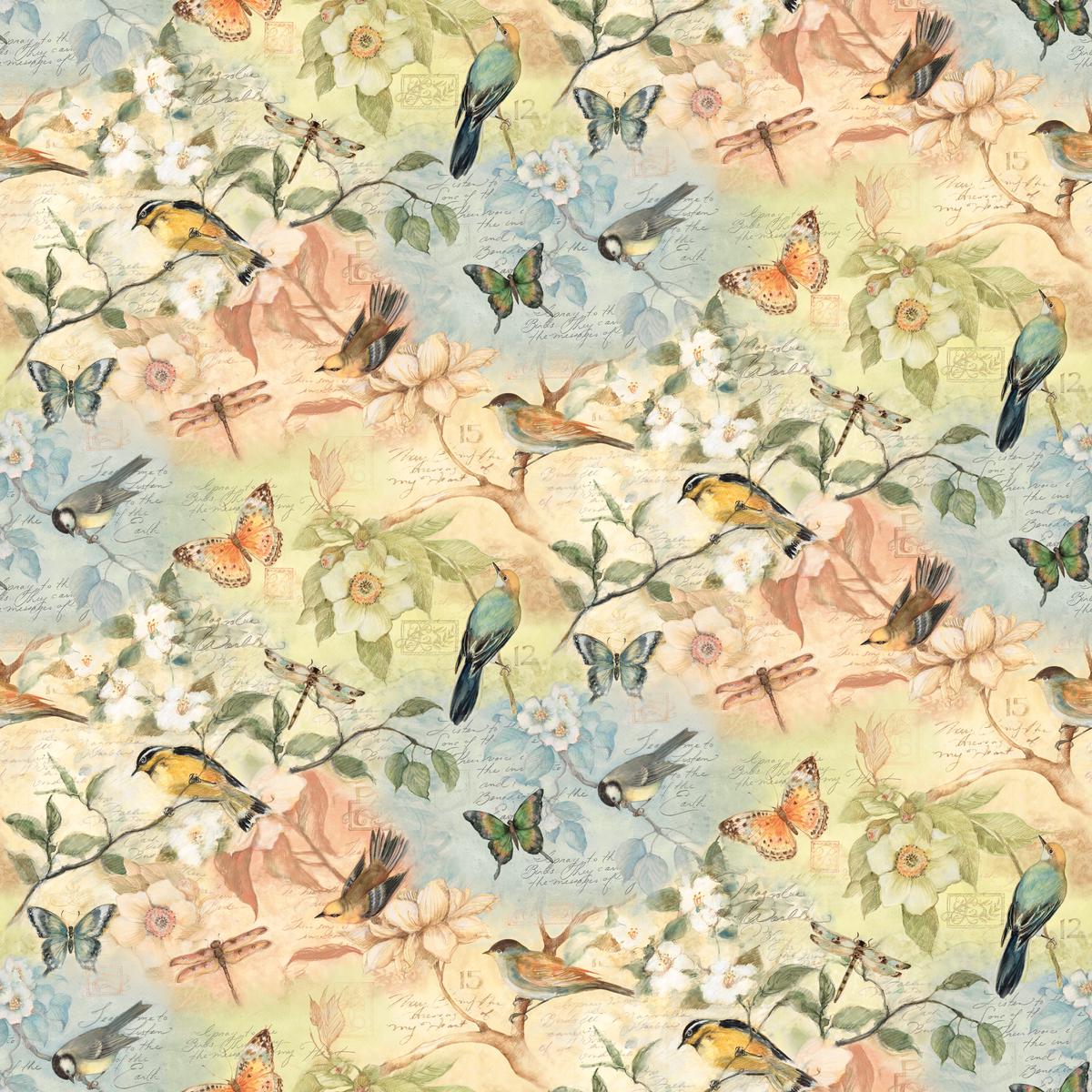 Susan Winget - Vintage Aviary - Bird Collage Fabric