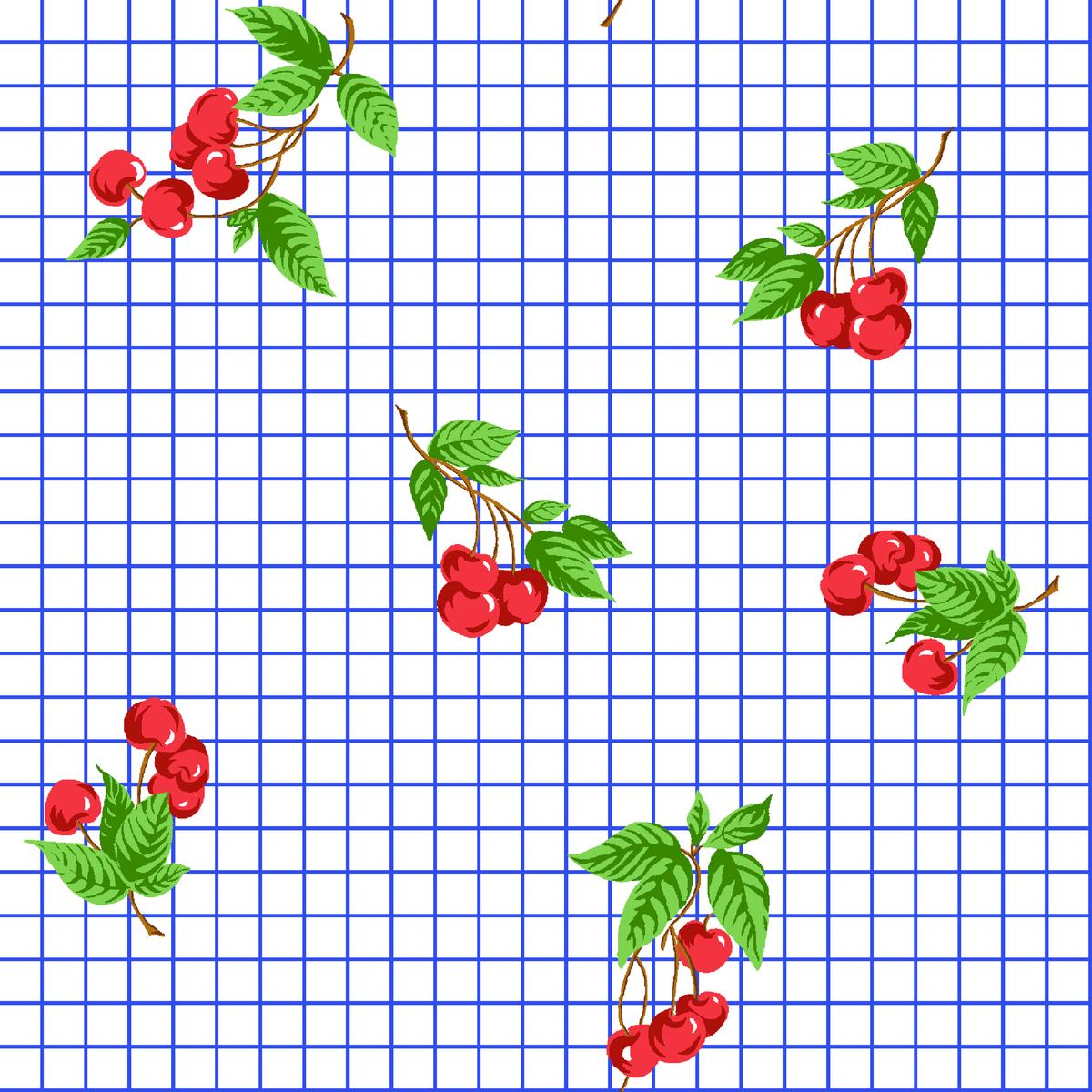 Cherry Grid on White Fabric