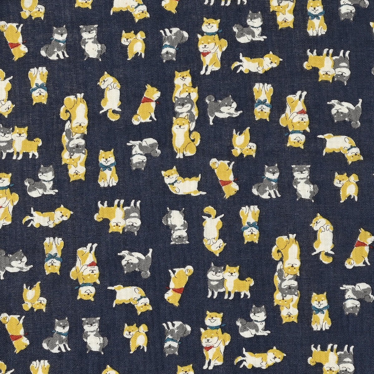 Chibi-pri Shiba Inu Cotton Double Gauze - Navy YKA-29090-1