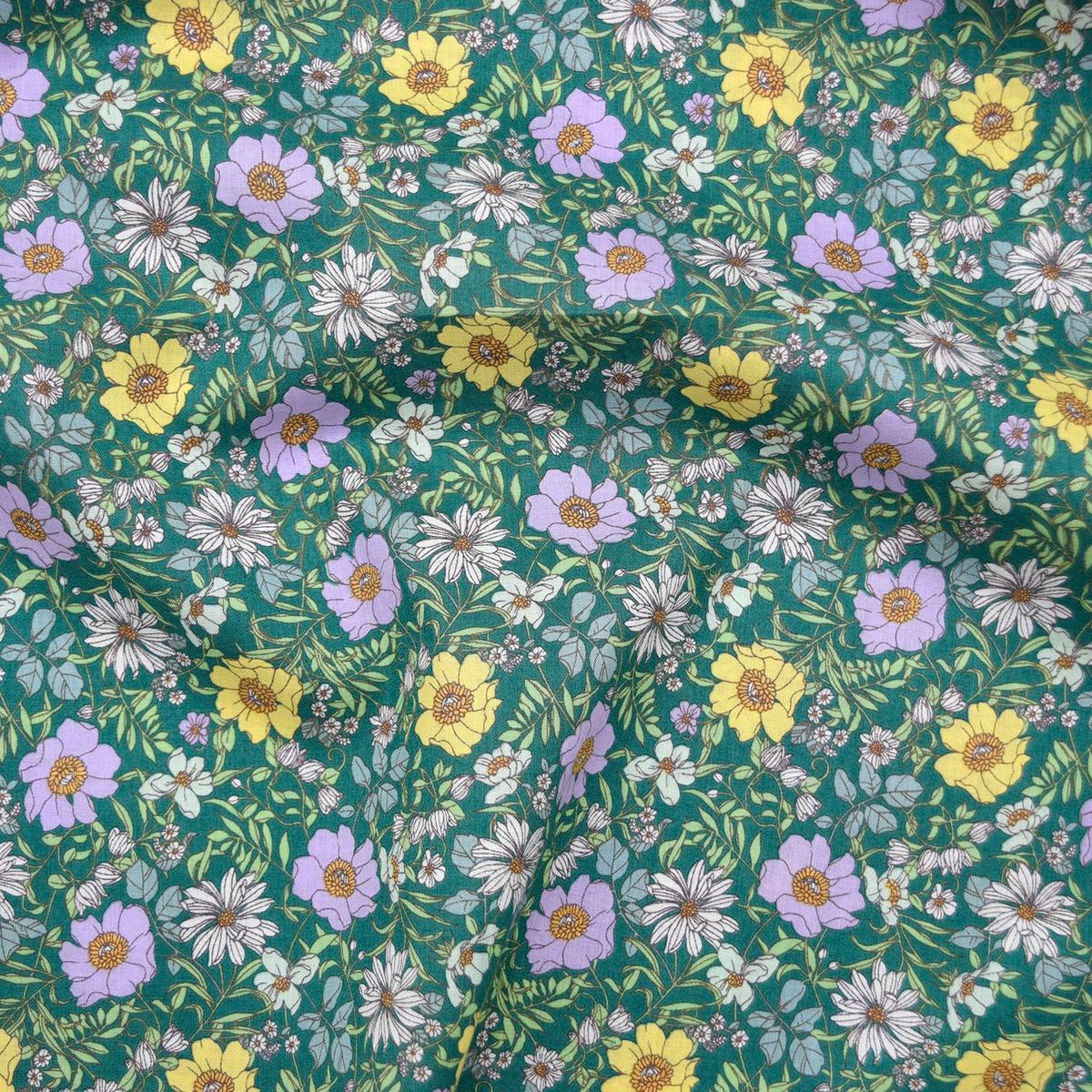 Flownny Poppy Garden Cotton Lawn - Green NFA-1060-62