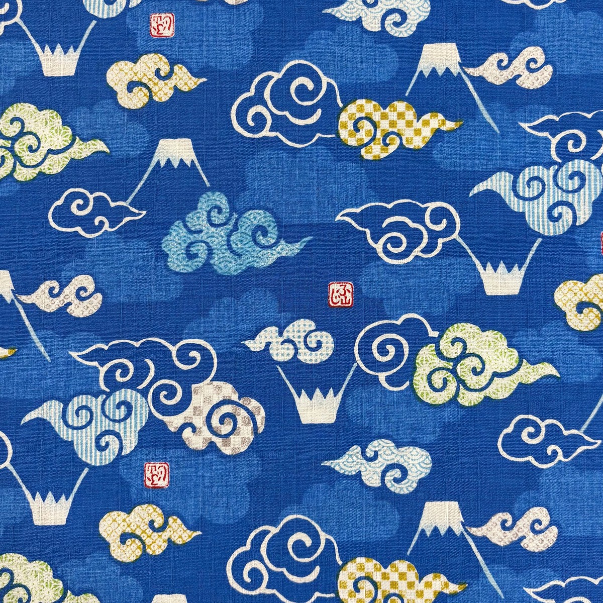 Mt Fuji and Clouds Cotton Dobby - Blue YGA-89040-2