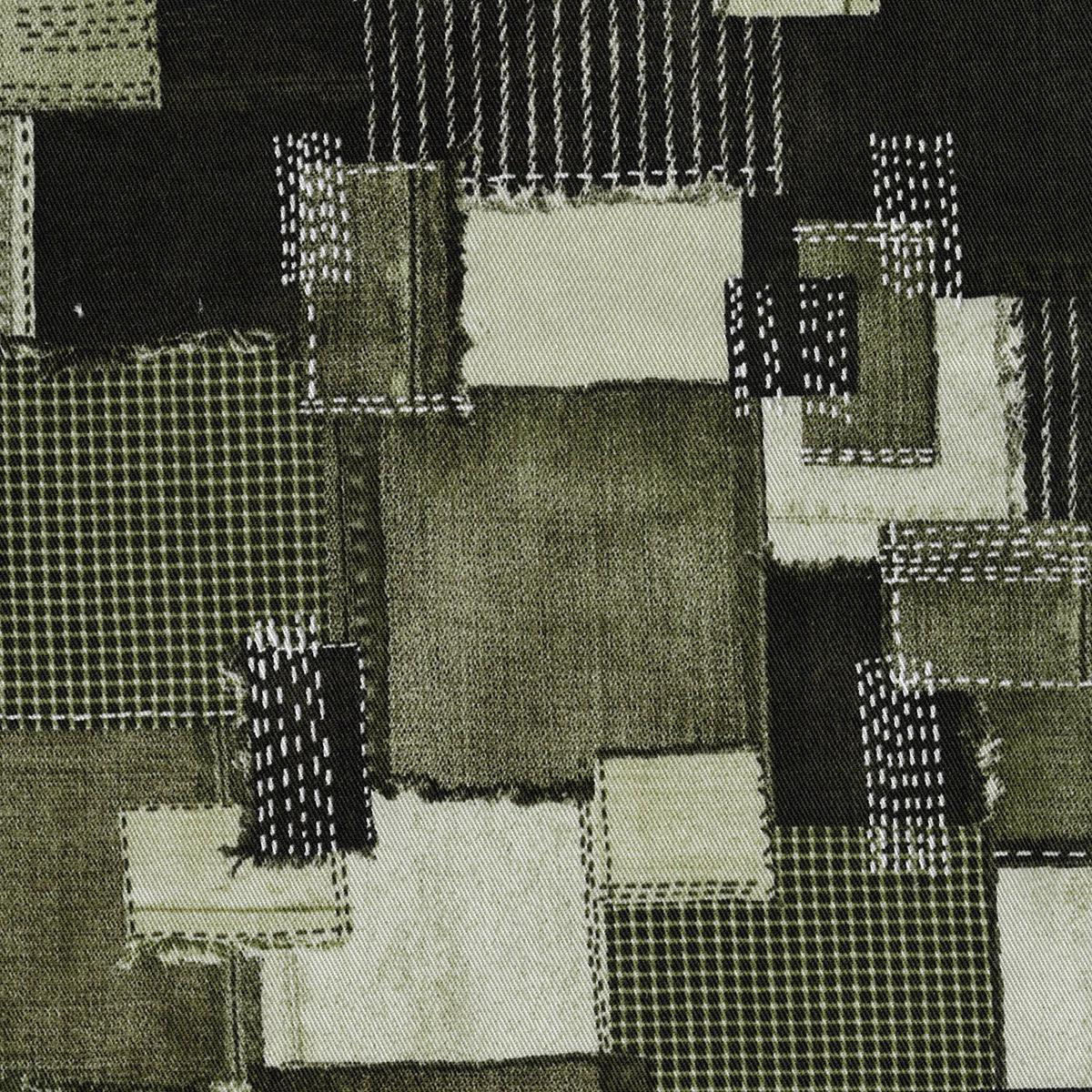 Sashiko Patchwork Print Cotton Twill - Khaki YGA-89020-1