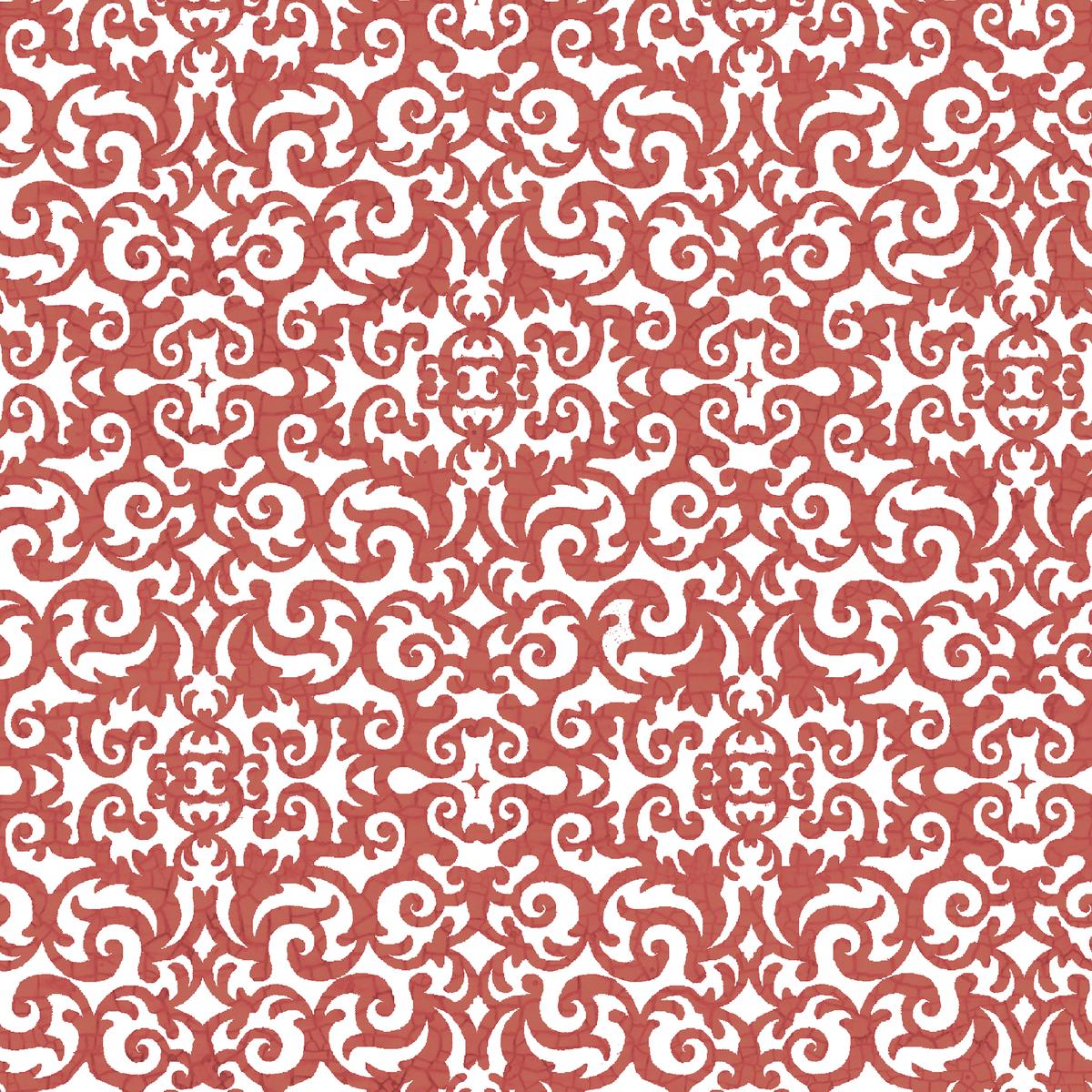 Tim Coffey - Vintage Flourish - Terracotta Scrollwork Fabric