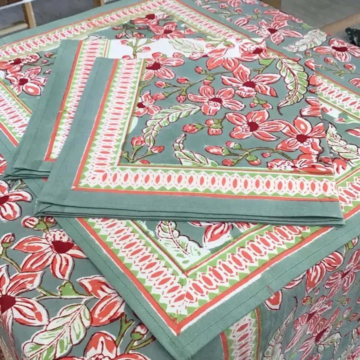 60x120 Frangipani Green Rose Tablecloth
