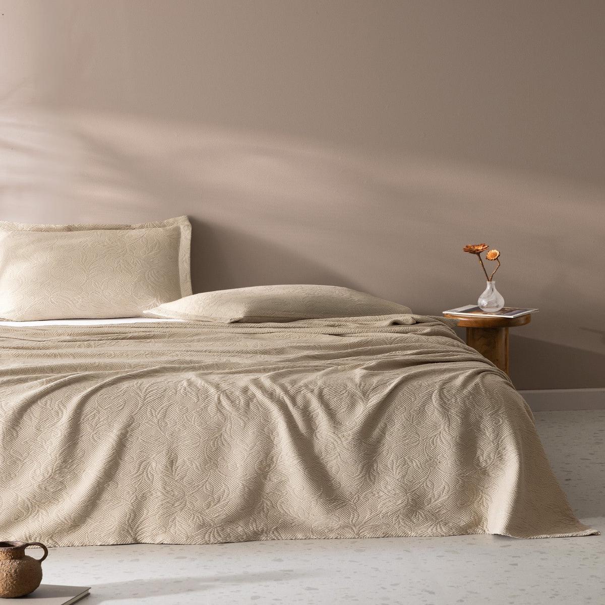 Madame Coco Esther Double Size Bedspread  100% Cotton, Beige & Refined Luxury