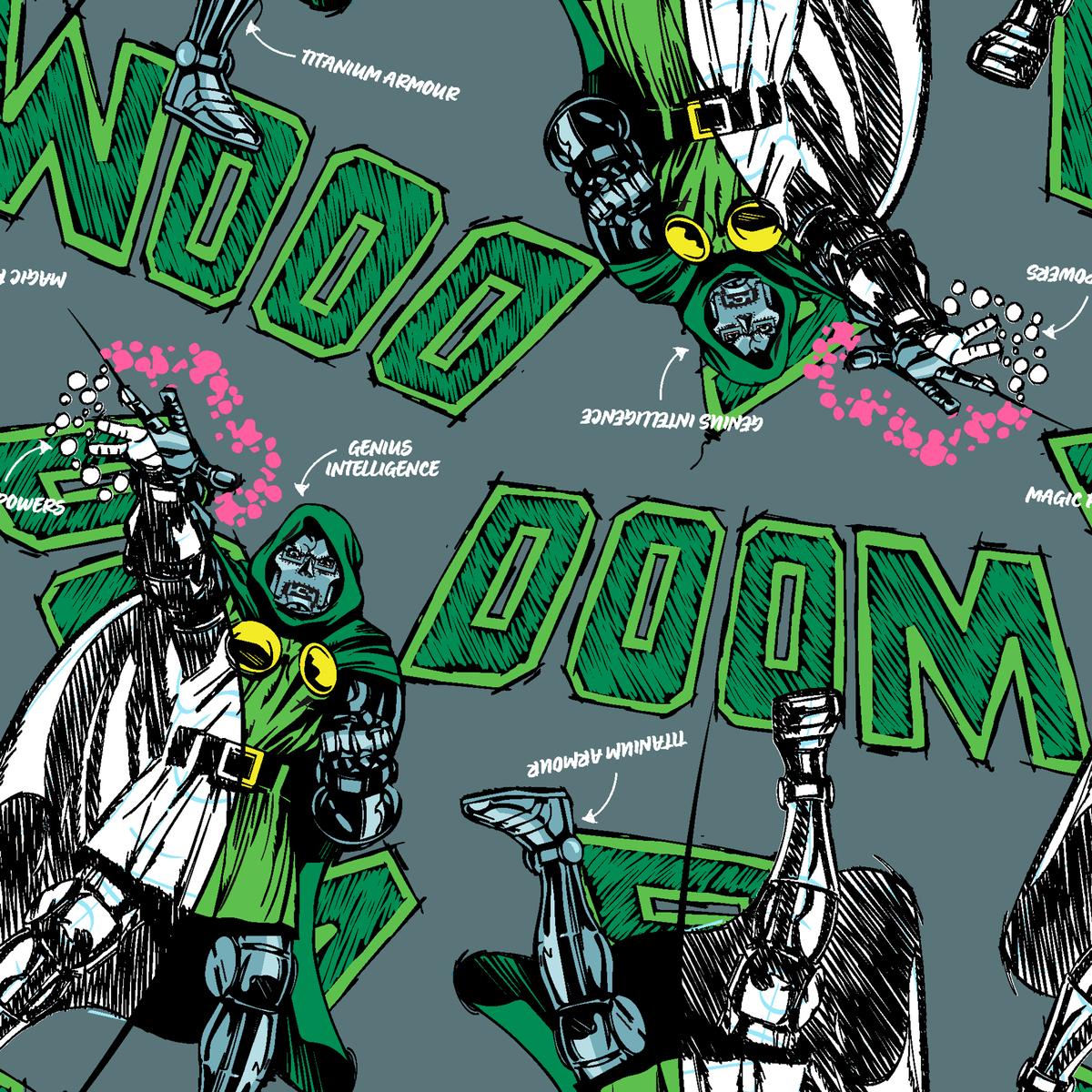 Marvel Doctor Doom Comic Style on Grey Fabric