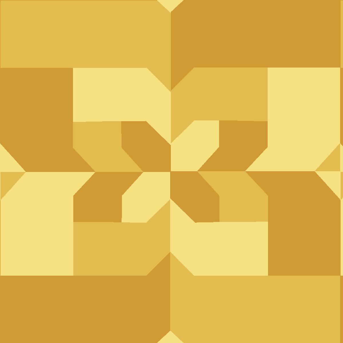 Tile Bloom on Gold Fabric