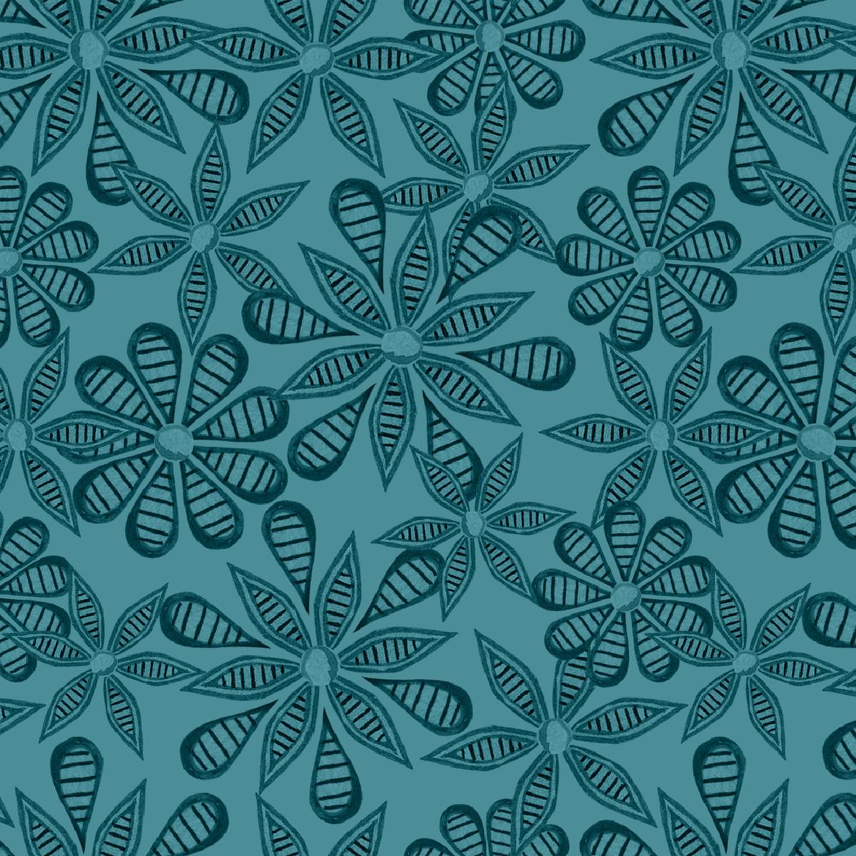 Beetle Garden Outlined Floral on Teal by Nicole Tamarin Fabric