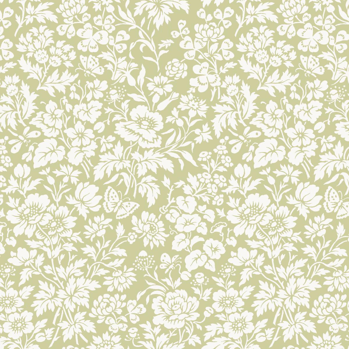 Botanical Butterfly Damask in Sage Green Fabric
