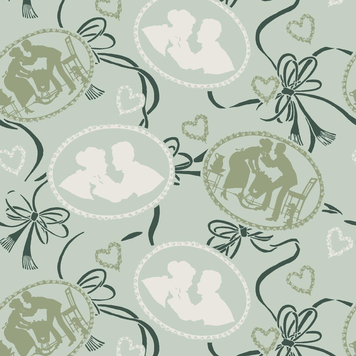 Cameo Kisses on Moss Fabric