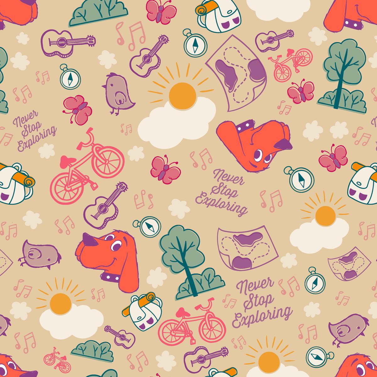 Clifford Never Stop Exploring on Beige Fabric