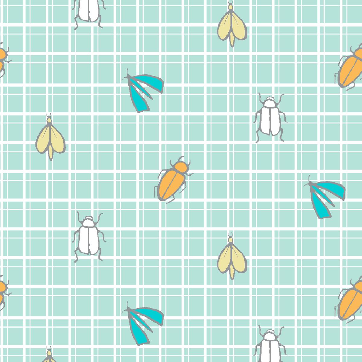 Grid Critters on Mint Fabric