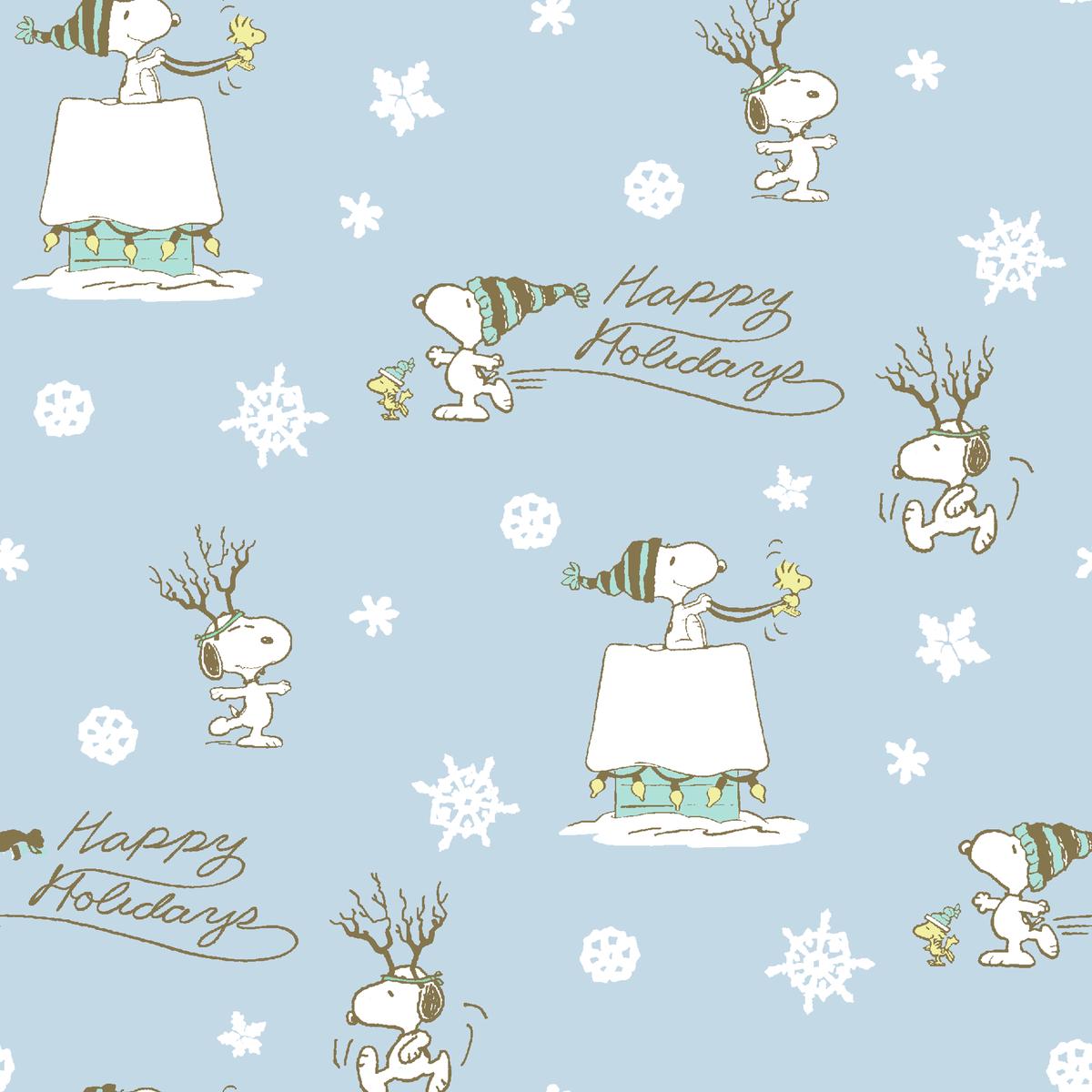 Peanuts Snoopy and Woodstock Happy Holidays Snowflakes Fabric