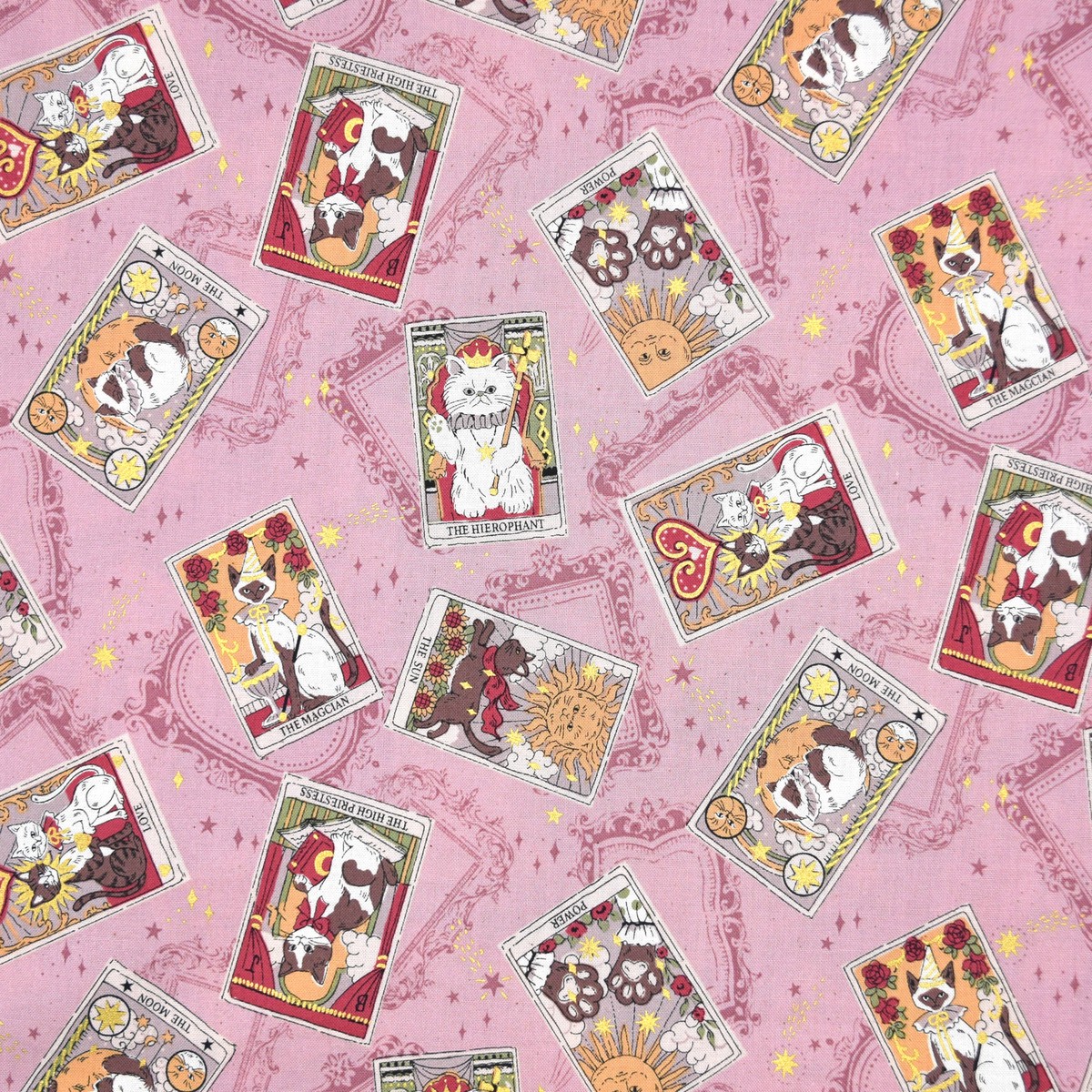 Tarot Cats Cotton Sheeting - Pink