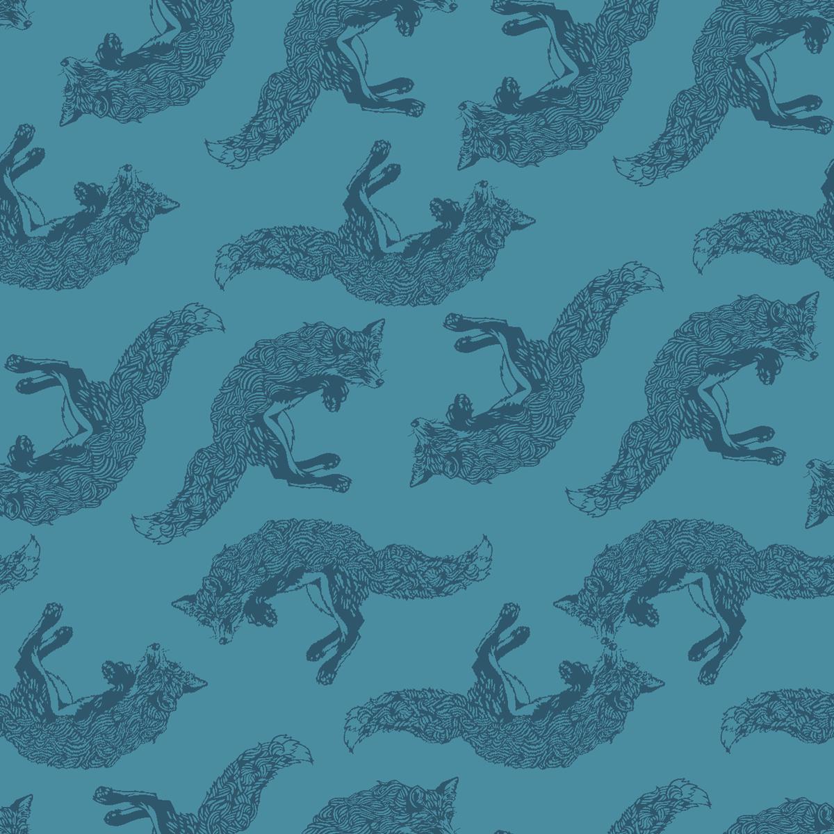 Whiskey Ginger Playful Fox Teal Fabric