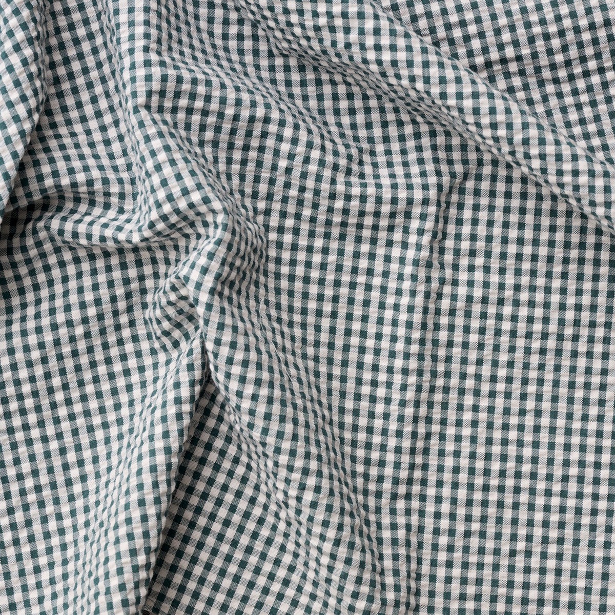 Yarn Dyed Gingham Seersucker Organic Cotton Fabric - Green TS-2039-1