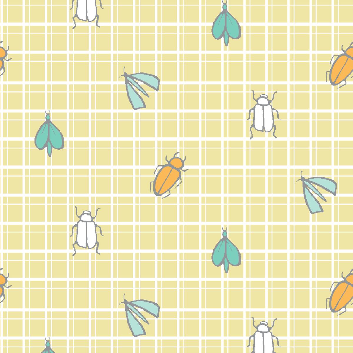 Grid Critters on Pale Yellow Fabric