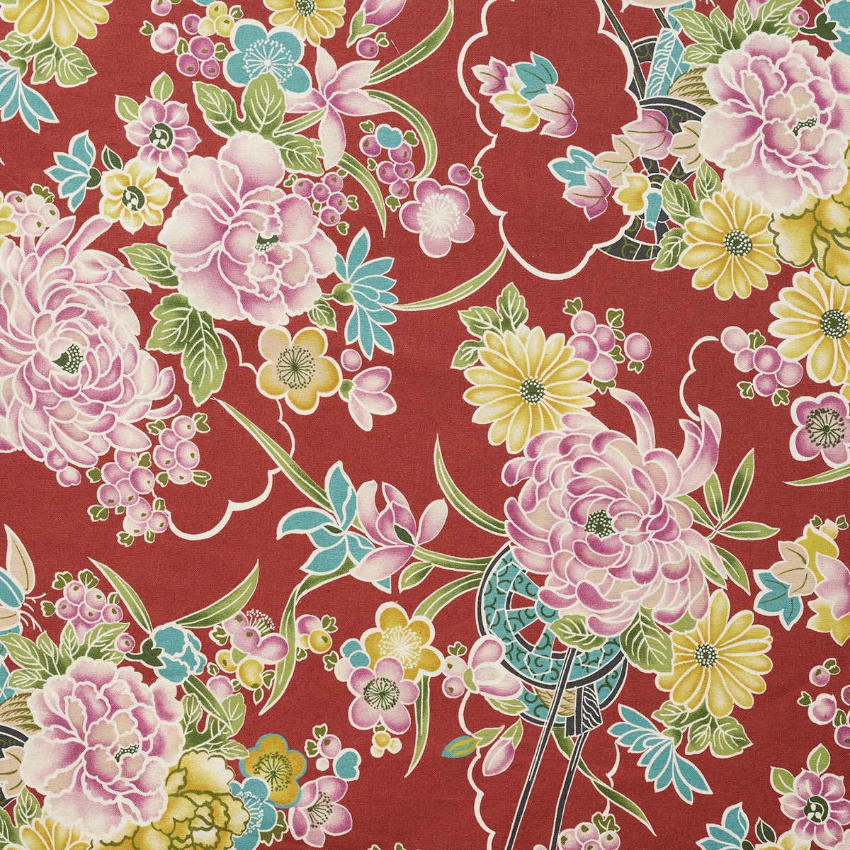 Japanese Floral Prints Cotton Sheeting - Dark Red YKA-19100-1