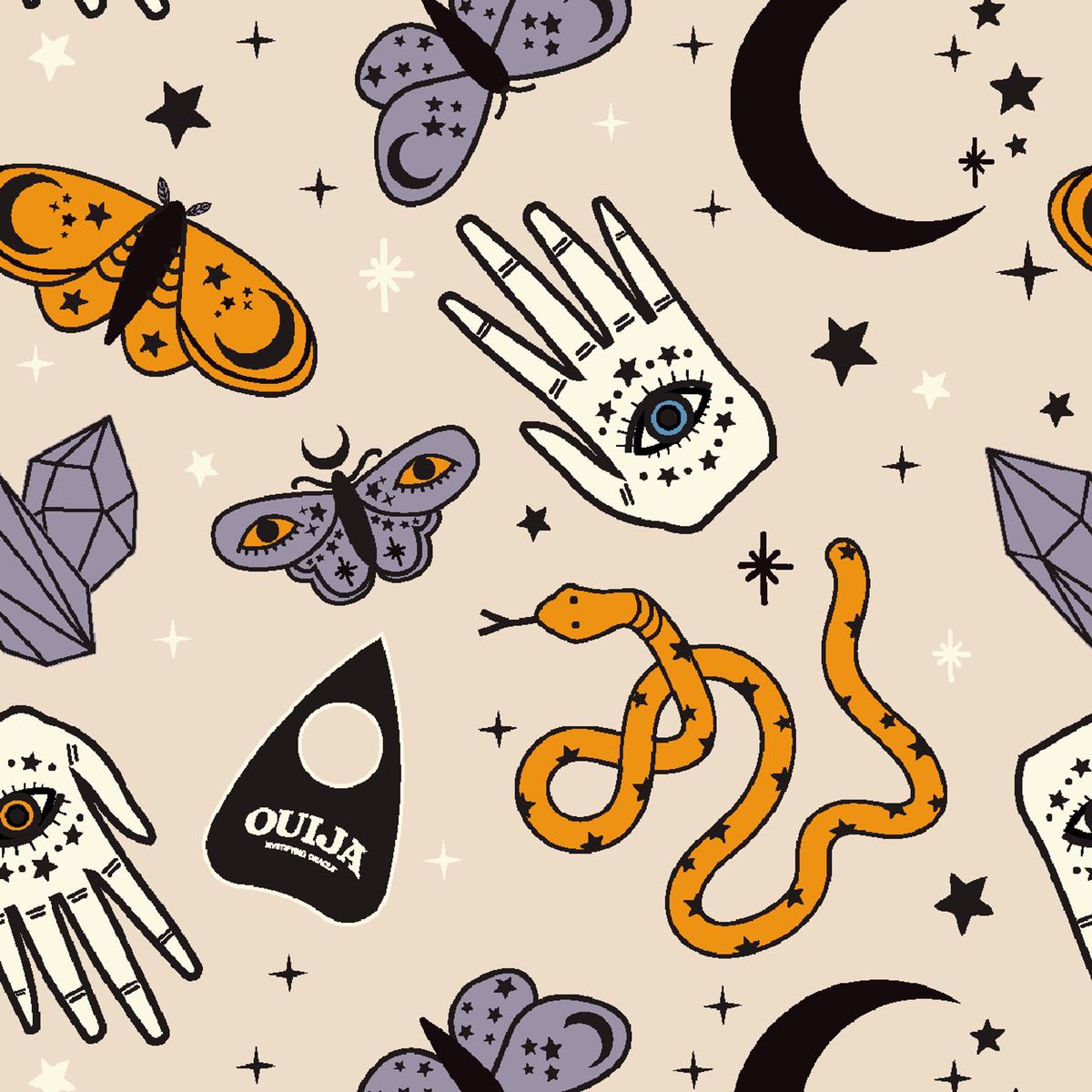 Ouija Mystical Toss on Ivory Fabric