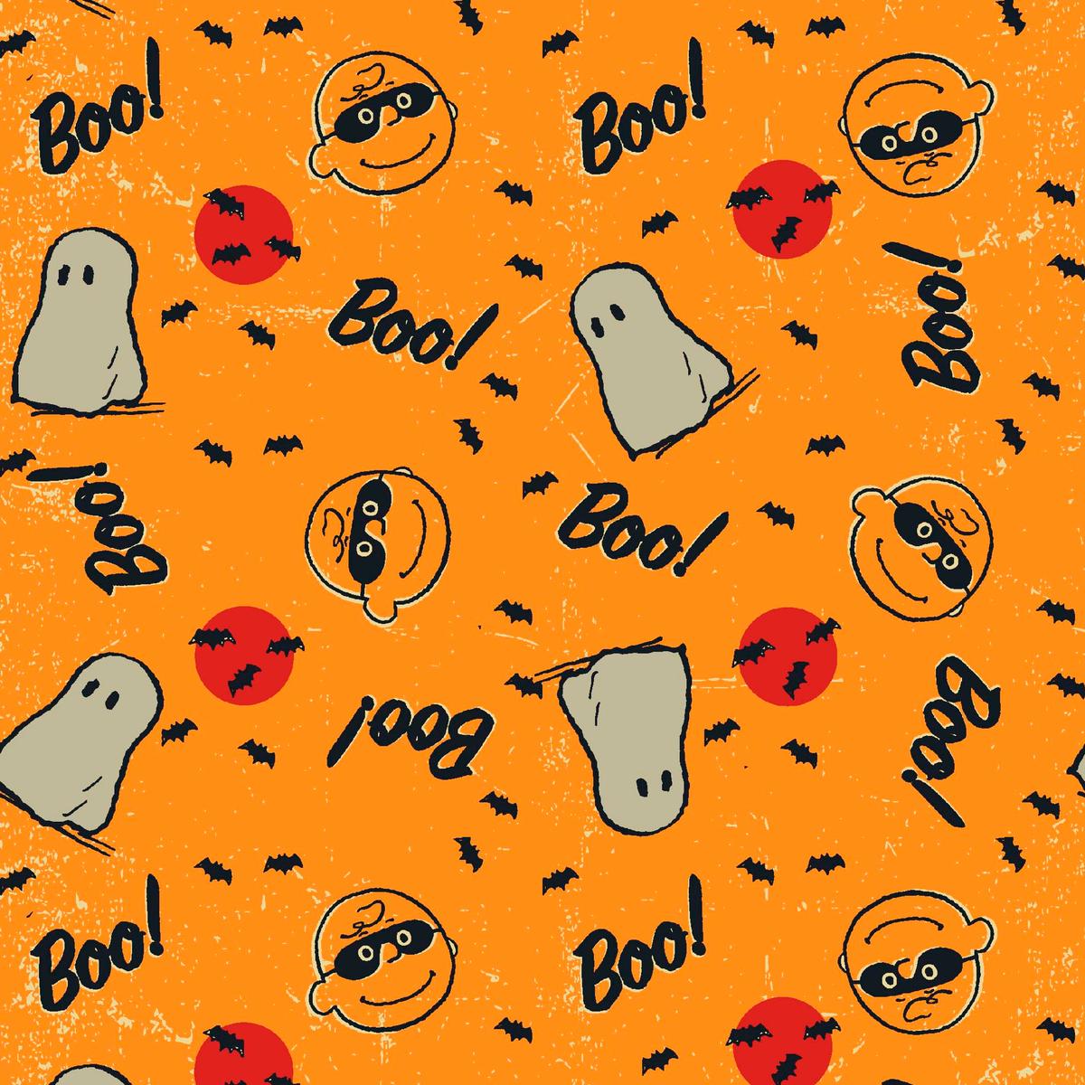 Peanuts Halloween Boo & Bats on Orange Fabric
