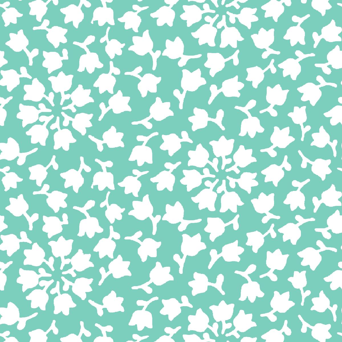 Bell Flowers on Teal & White Fabric
