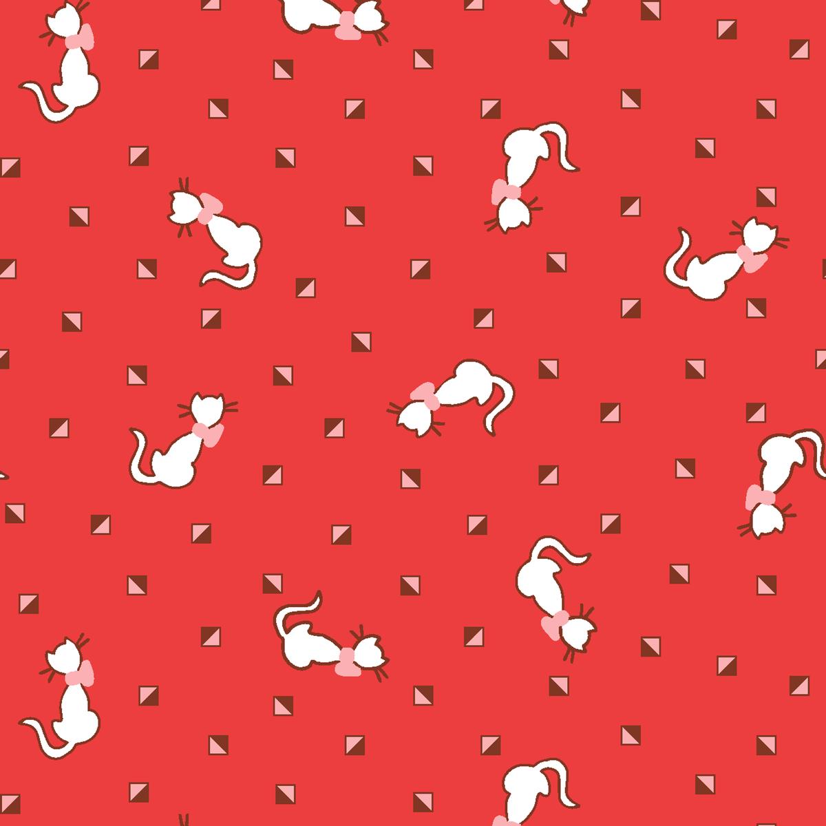 Cats Geo on Red Fabric