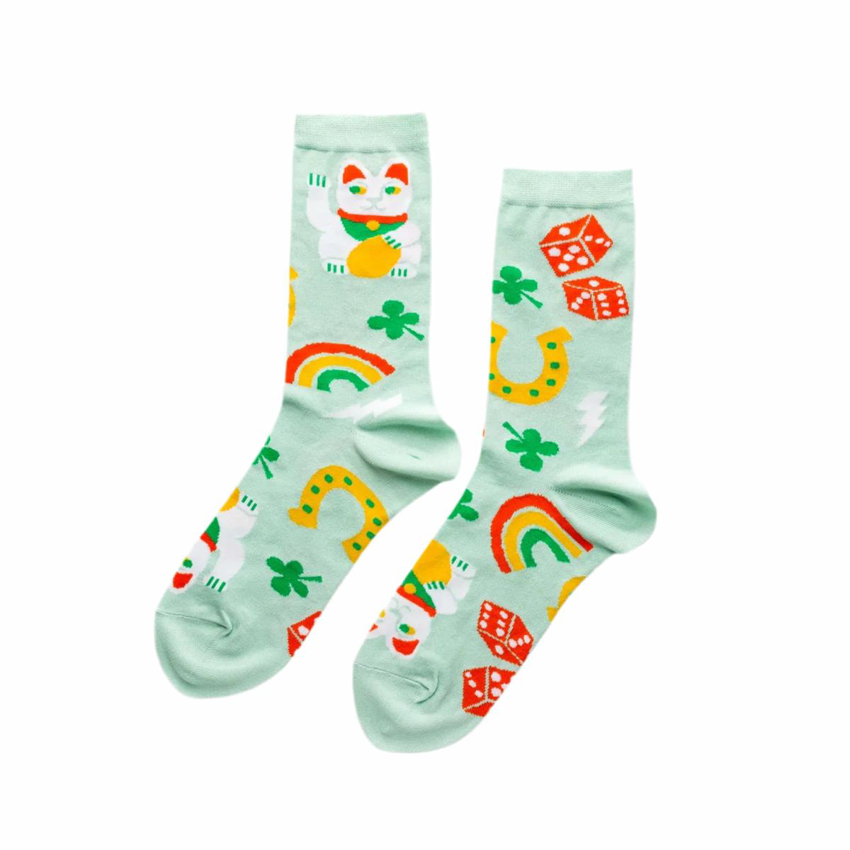 Chaussettes Porte-bonheur 8211 Chats chanceux Trfles clairs et Arcs-en-Ciel