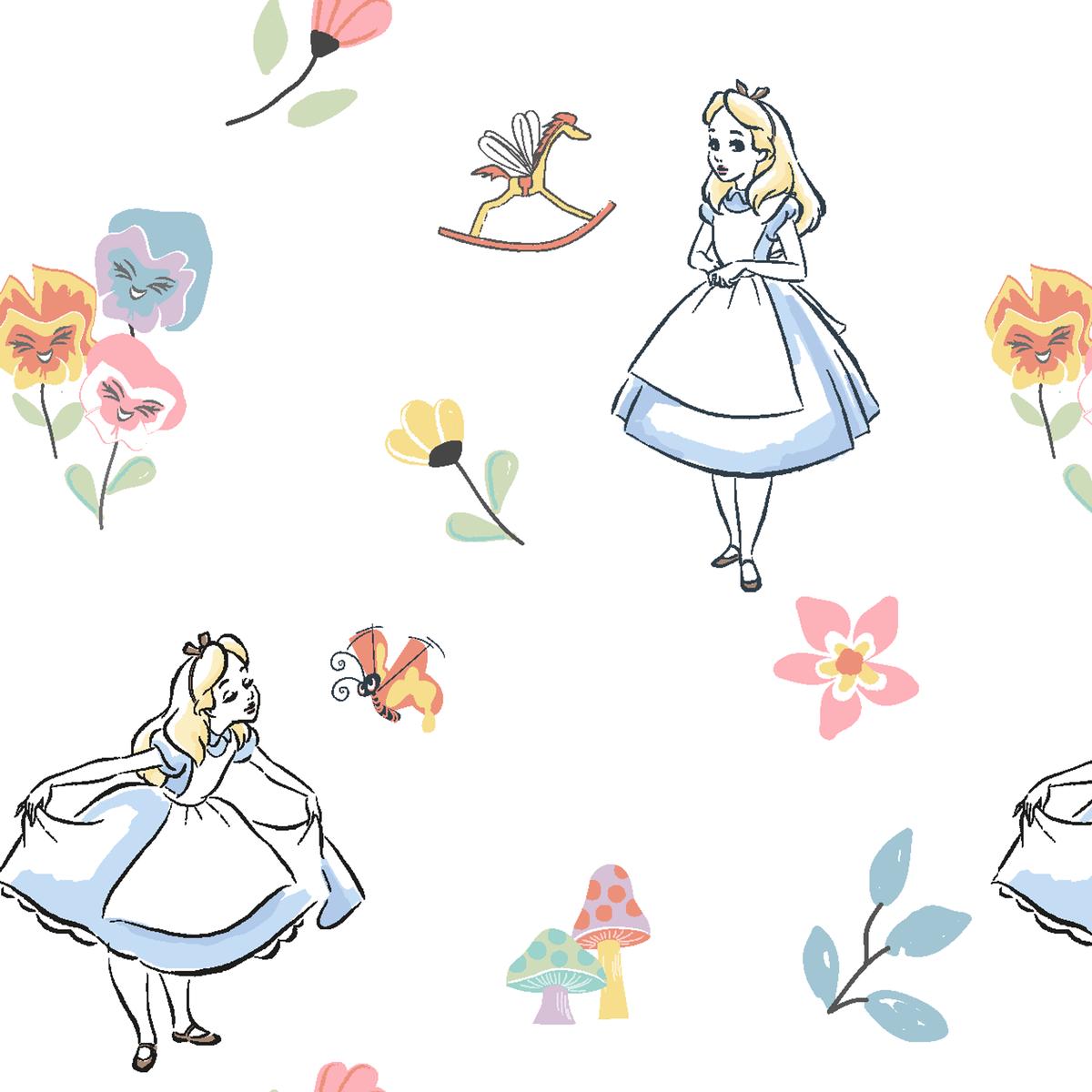 Disney Alice in Wonderland Whimsical Flowers Fabric