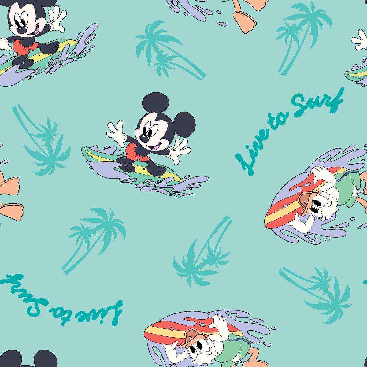 Disney Mickey & Friends Surf Vibes on Mint Fabric