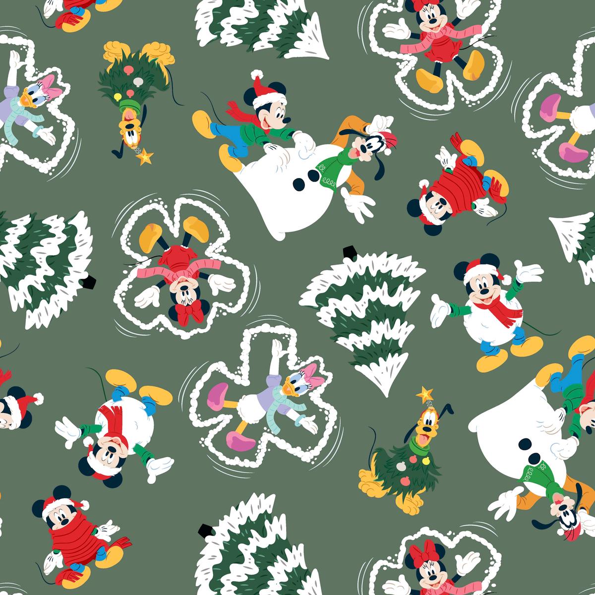 Disney Snow Day Christmas Mickey & Friends on Green