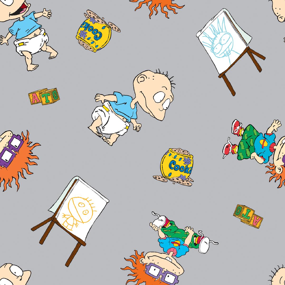 Nickelodeon Rugrats - Daycare Playdate - Grey Cartoon Character Fabric