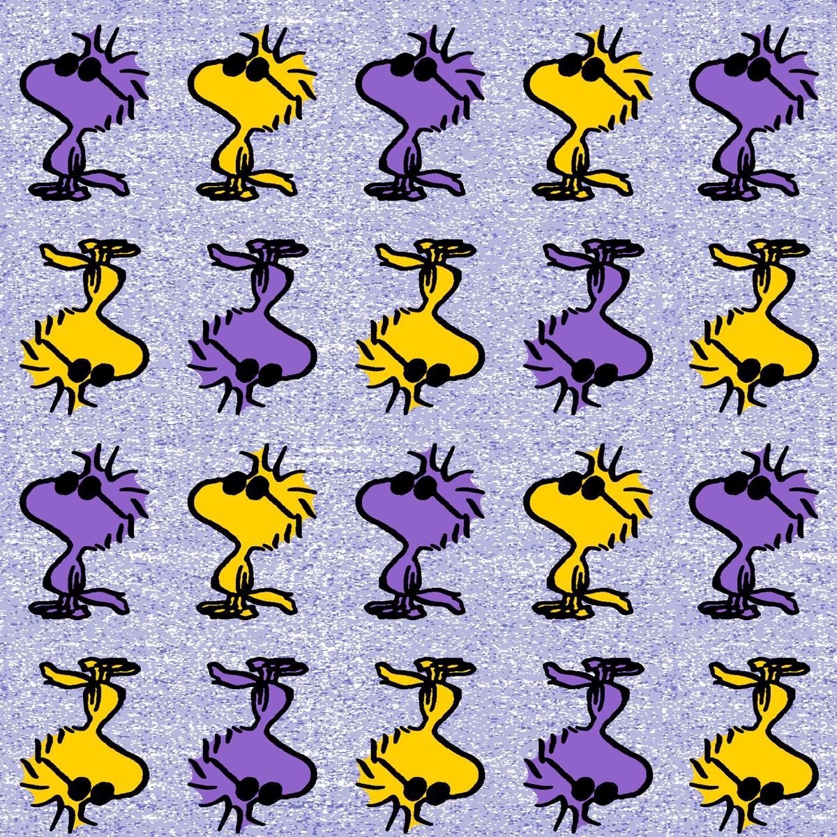 Peanuts Woodstock and Raymond Yellow and Purple Fabric